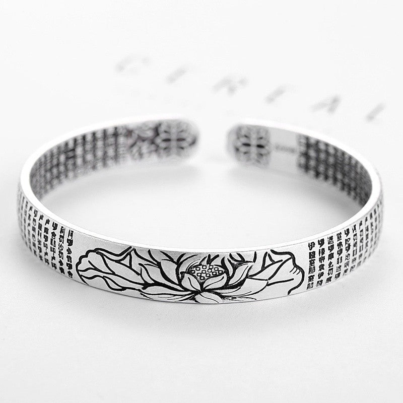 Silver Lotus Bracelet featuring an adjustable design, crafted from hypoallergenic S925 silver, suitable for unisex wear. 5