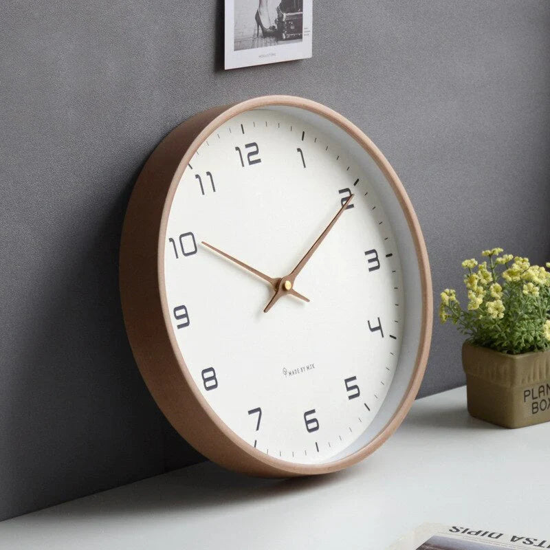 Simplicity Wooden Wall Clock featuring a minimalist Scandinavian design, 30 cm diameter, crafted from solid wood, perfect for home decor. 3