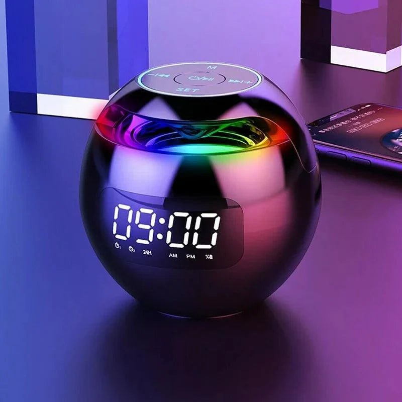 Smart digital alarm clock featuring a Bluetooth speaker and a vibrant night light, designed with a multifunctional LED display perfect for bedroom use. 1