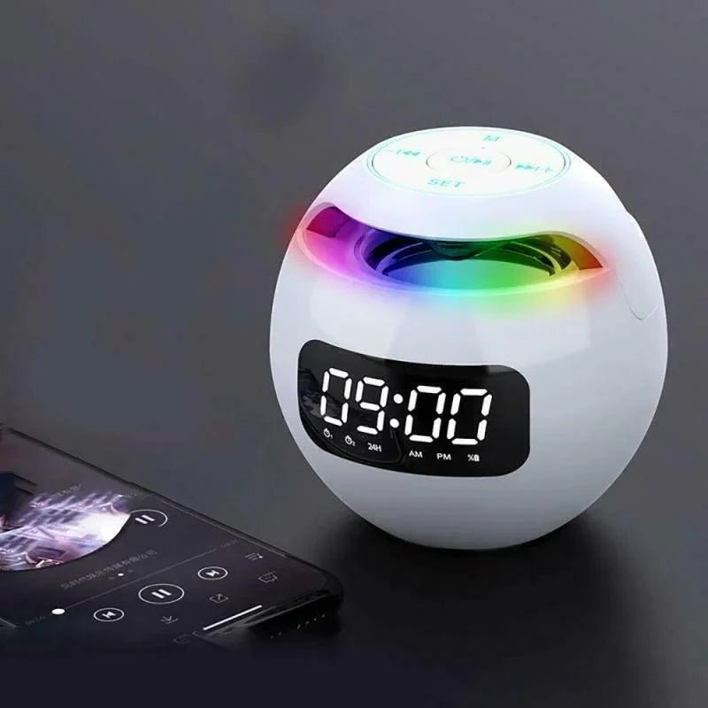 Smart digital alarm clock featuring a Bluetooth speaker and a vibrant night light, designed with a multifunctional LED display perfect for bedroom use. 4