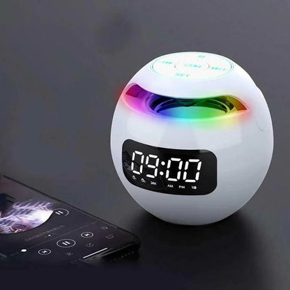 Smart digital alarm clock featuring a Bluetooth speaker and a vibrant night light, designed with a multifunctional LED display perfect for bedroom use. 4
