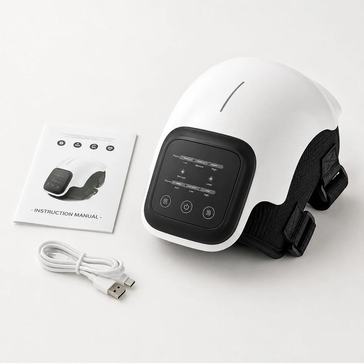 Smart Infrared Knee Massager featuring 4D airbag kneading and red light therapy, designed for adjustable comfort and portability, ideal for relieving knee 1