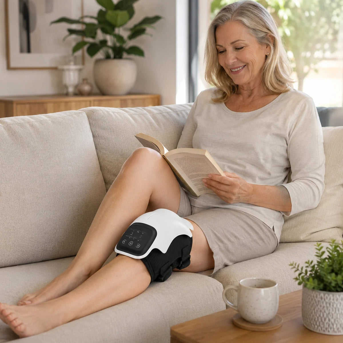 Smart Infrared Knee Massager featuring 4D airbag kneading and red light therapy, designed for adjustable comfort and portability, ideal for relieving knee 0