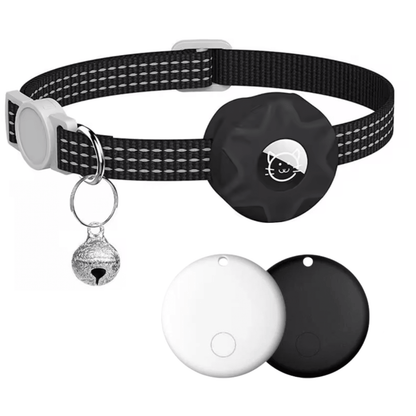 Smart Pet Tracker featuring a reflective collar designed for dogs and cats, equipped with Bluetooth location tracking and an alarm function for enhanced safety and monitoring. 1
