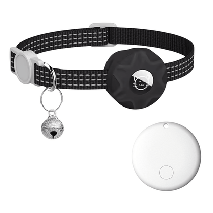 Smart Pet Tracker featuring a reflective collar designed for dogs and cats, equipped with Bluetooth location tracking and an alarm function for enhanced safety and monitoring. 0