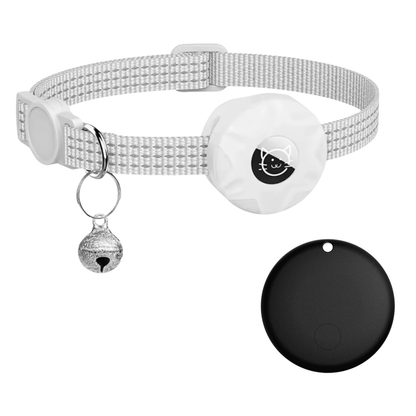 Smart Pet Tracker featuring a reflective collar designed for dogs and cats, equipped with Bluetooth location tracking and an alarm function for enhanced safety and monitoring. 10