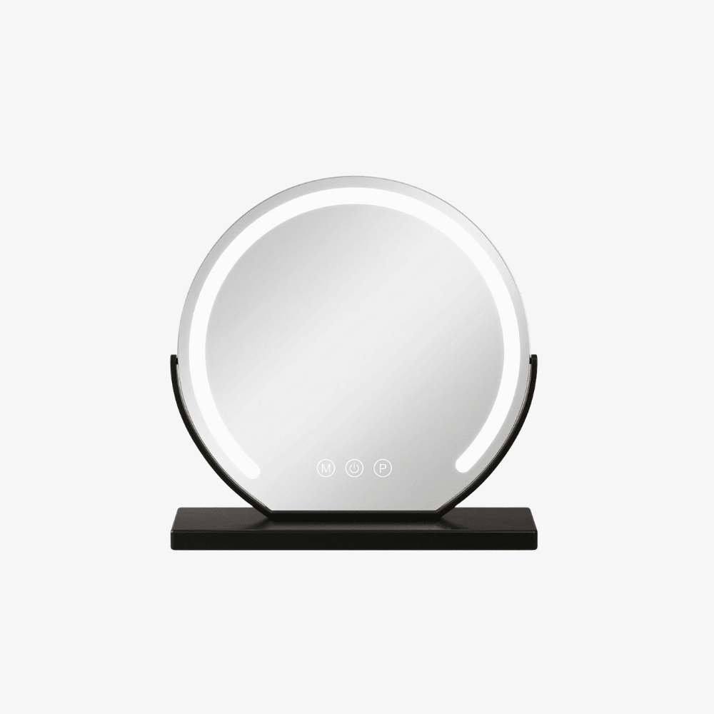 Smart Touch Lighted Makeup Mirror featuring 360° rotation and adjustable tri-tone LED lighting for perfect makeup application. 1
