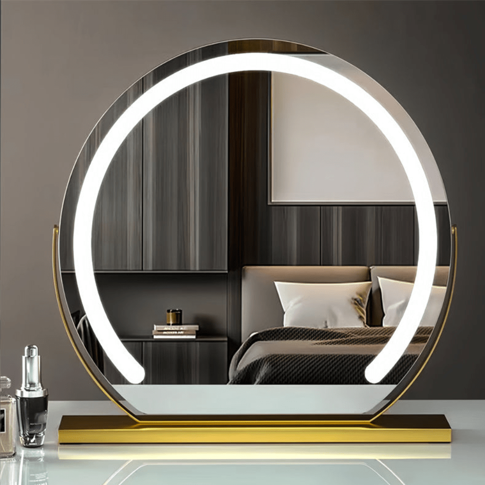 Smart Touch Lighted Makeup Mirror featuring 360° rotation and adjustable tri-tone LED lighting for perfect makeup application. 7