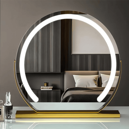 Smart Touch Lighted Makeup Mirror featuring 360° rotation and adjustable tri-tone LED lighting for perfect makeup application. 7