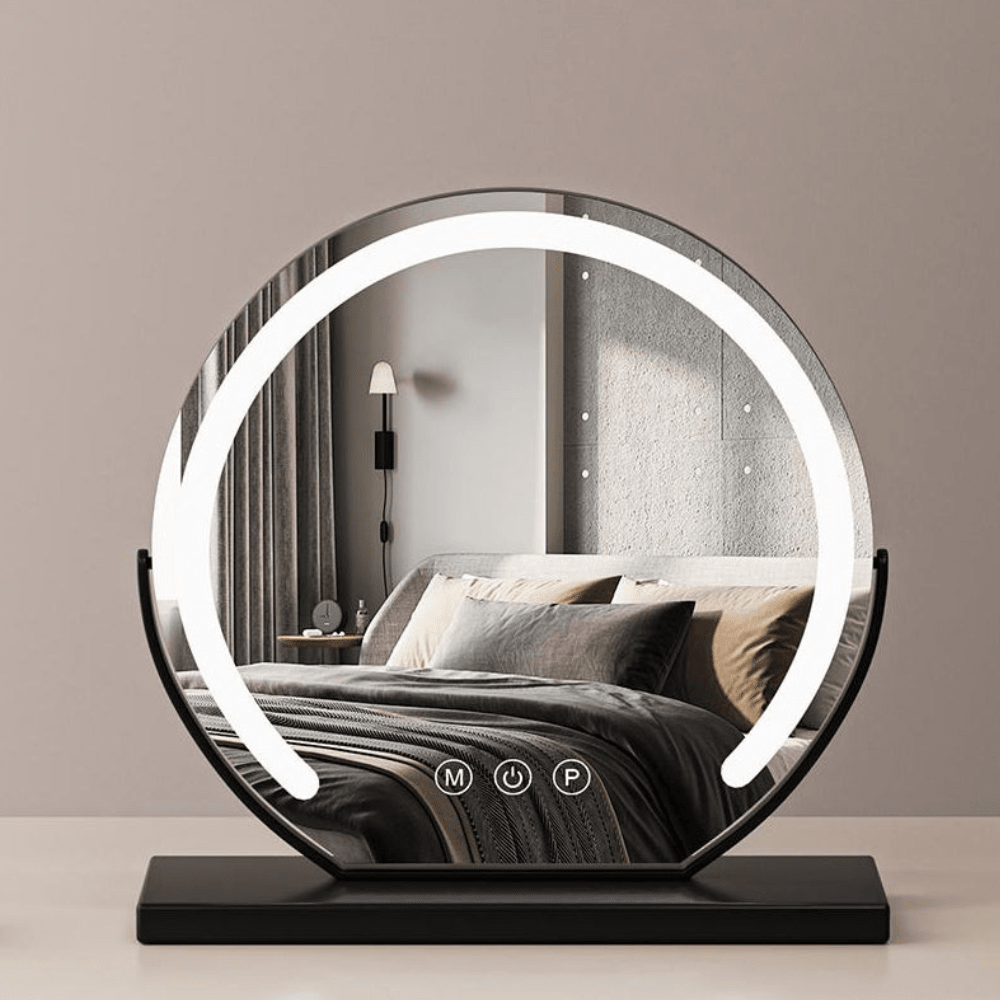Smart Touch Lighted Makeup Mirror featuring 360° rotation and adjustable tri-tone LED lighting for perfect makeup application. 5