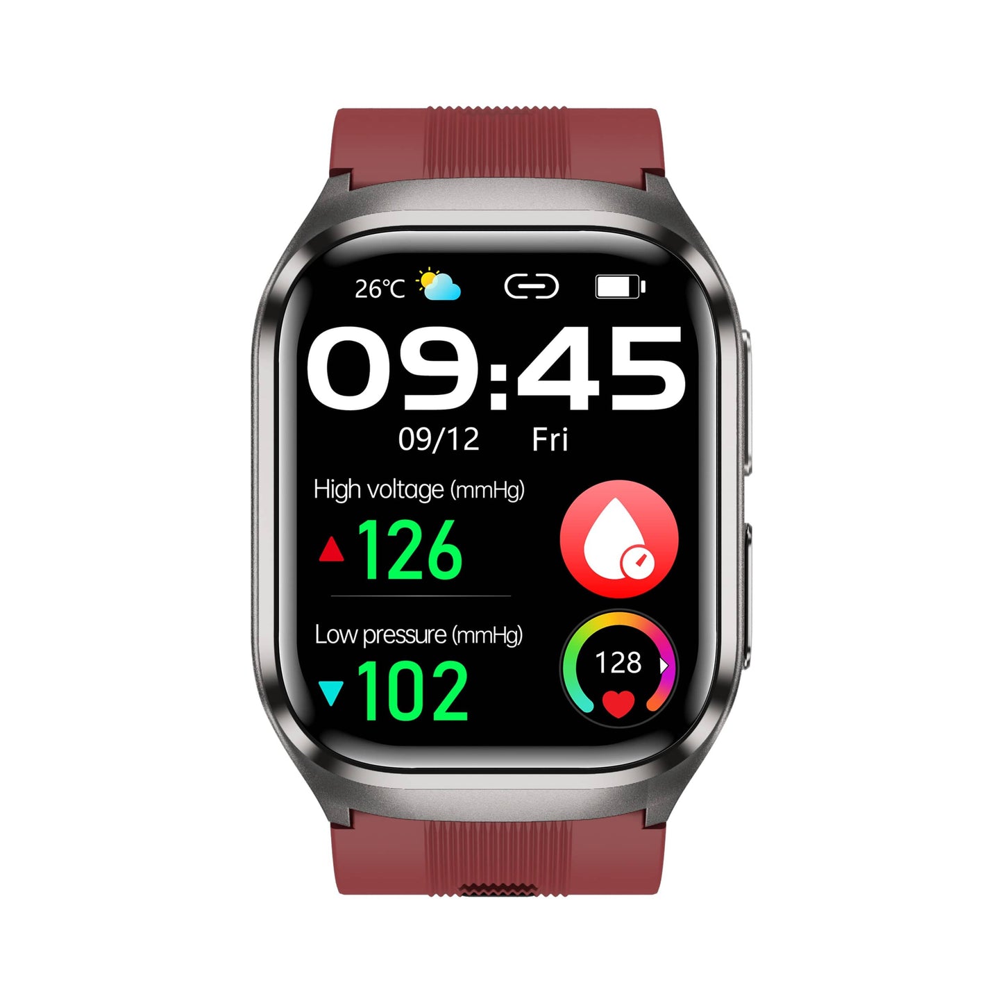 Smart Watch featuring an Air Bag Blood Pressure Monitor and comprehensive health tracking, equipped with a vibrant 2.06-Inch AMOLED screen. 5