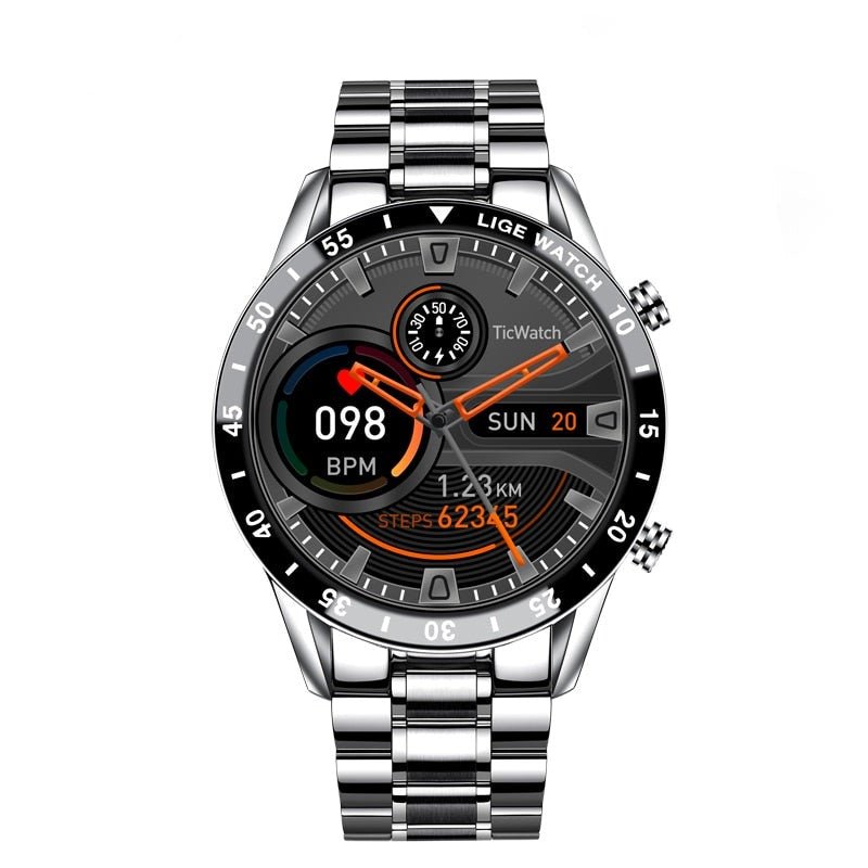 Smartwatch with 4G connectivity featuring a sleek black stainless steel strap and an intuitive touchscreen display, perfect for fitness tracking and smartphone notifications. 4