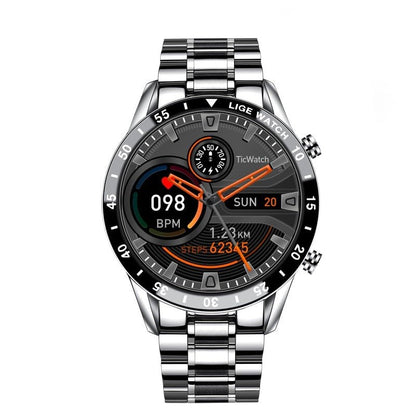Smartwatch with 4G connectivity featuring a sleek black stainless steel strap and an intuitive touchscreen display, perfect for fitness tracking and smartphone notifications. 4