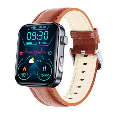 Smartwatch featuring blood glucose monitoring and ECG tracking, designed with a sleek stainless steel finish for health-conscious users. 6