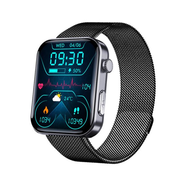 Smartwatch featuring blood glucose monitoring and ECG tracking, designed with a sleek stainless steel finish for health-conscious users. 0