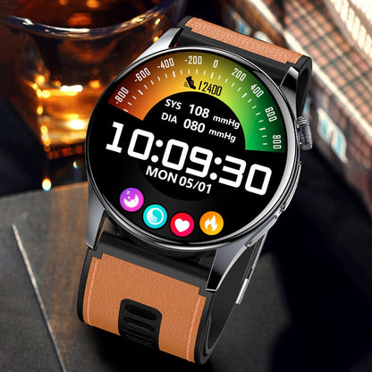 Smartwatch featuring ECG and blood pressure monitoring, 1.56-inch AMOLED display, durable alloy case, and advanced fitness tracking capabilities. 7