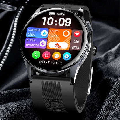 Smartwatch featuring ECG and blood pressure monitoring, 1.56-inch AMOLED display, durable alloy case, and advanced fitness tracking capabilities. 5