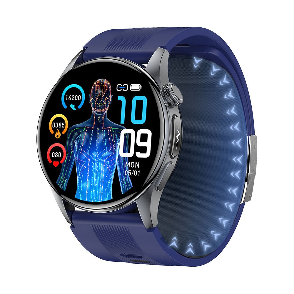 Smartwatch featuring ECG and blood pressure monitoring, 1.56-inch AMOLED display, durable alloy case, and advanced fitness tracking capabilities. 2