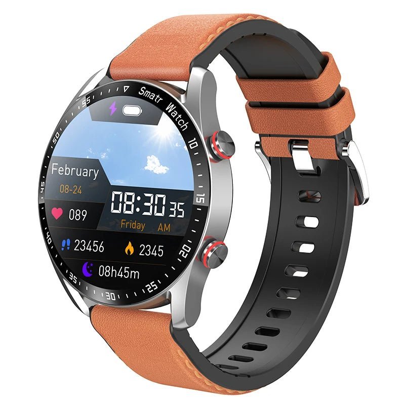 Smartwatch featuring ECG and heart rate monitor, waterproof design, HD touch screen, and lightweight comfortable wear for fitness tracking and health monitoring. 9