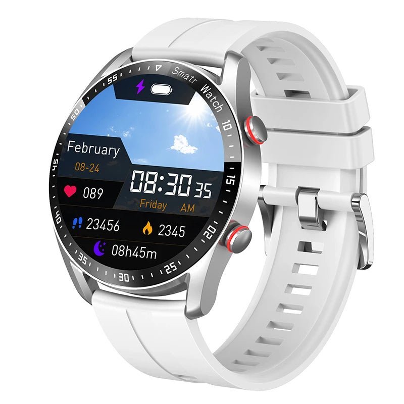 Smartwatch featuring ECG and heart rate monitor, waterproof design, HD touch screen, and lightweight comfortable wear for fitness tracking and health monitoring. 8