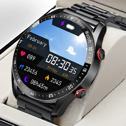Smartwatch featuring ECG and heart rate monitor, waterproof design, HD touch screen, and lightweight comfortable wear for fitness tracking and health monitoring. 2