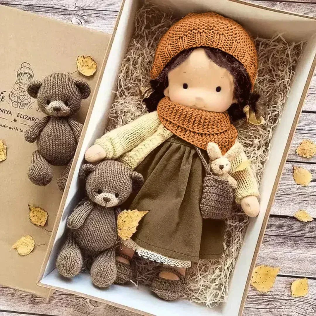 Soft Cotton Adventure Doll in a playful pose, perfect for imaginative play and cozy travel for kids, featuring a soft texture and friendly design. 0