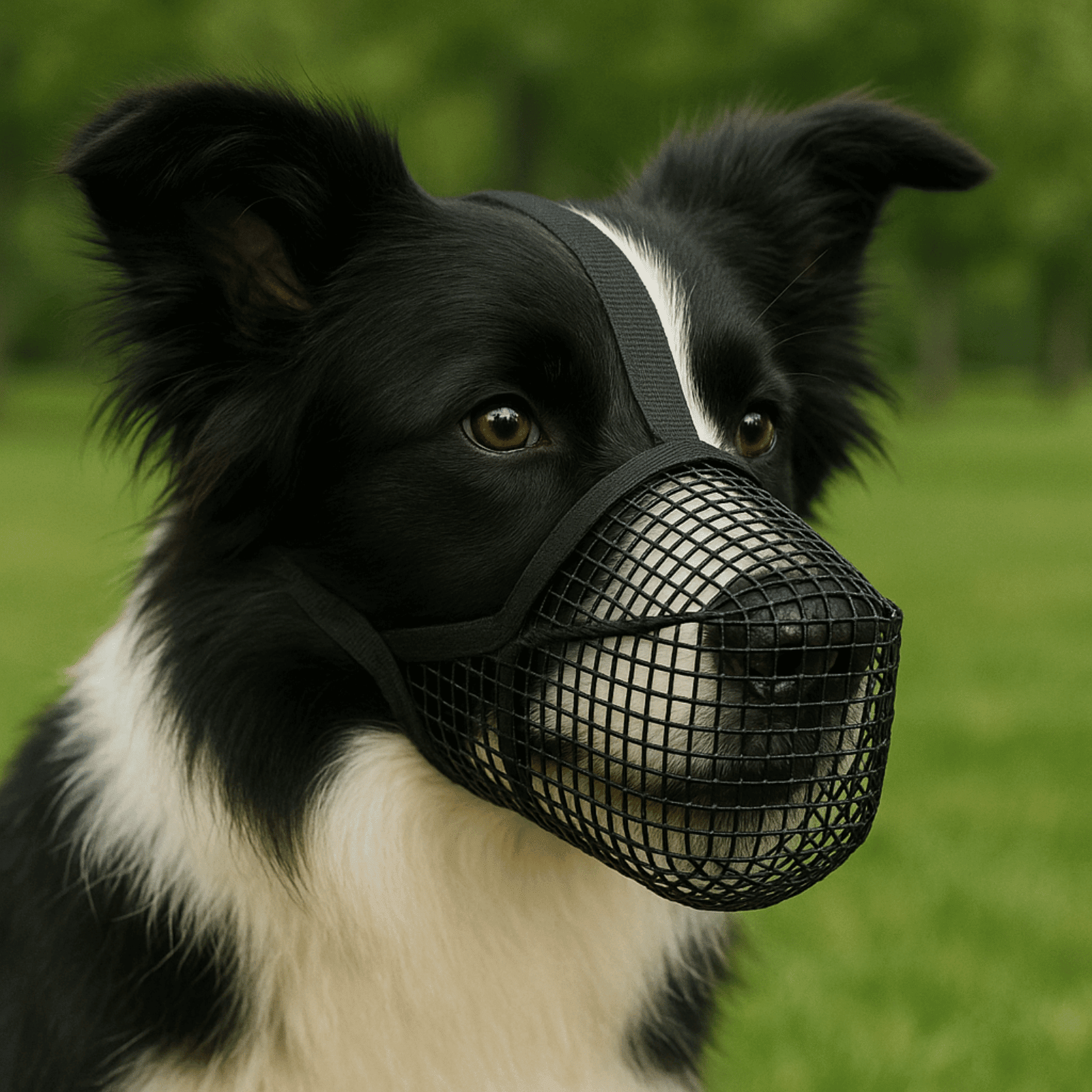 Soft mesh dog muzzle featuring adjustable straps, designed for small dogs; breathable and lightweight for comfort during walks and vet visits. 3