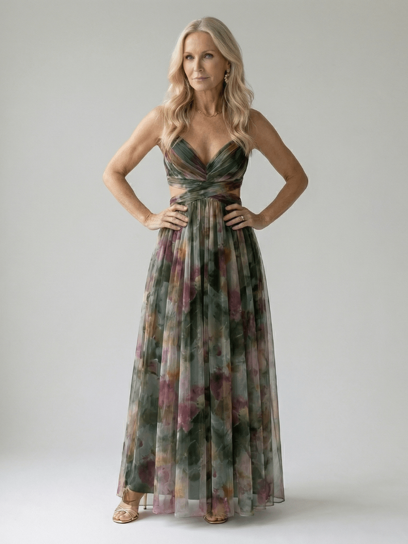 Soft wrap maxi dress featuring a lightweight sleeveless design and a flowing skirt, perfect for casual summer outings. 11