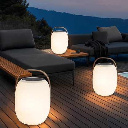 Solar garden lights featuring a warm LED glow, designed for portable and eco-friendly outdoor patio lighting, illuminating gardens and pathways with a soft, inviting ambiance. 0