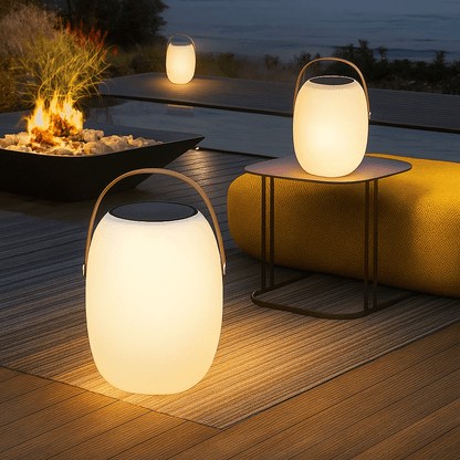 Solar garden lights featuring a warm LED glow, designed for portable and eco-friendly outdoor patio lighting, illuminating gardens and pathways with a soft, inviting ambiance. 1