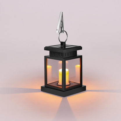 Solar hanging lantern featuring a realistic LED candle effect, perfect for adding a classic touch to outdoor spaces while providing eco-friendly illumination. 8