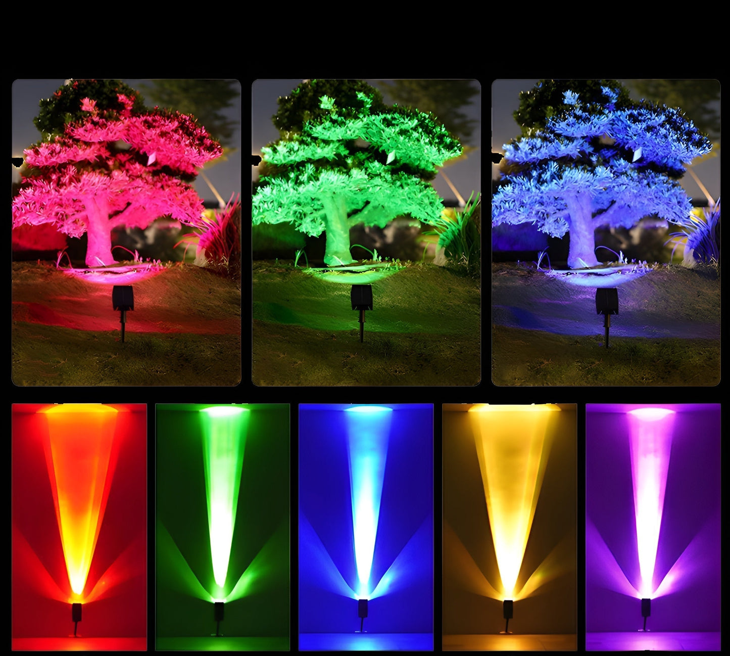Solar LED garden spot lamp with adjustable beam, designed for wireless outdoor lighting in gardens and pathways, showcasing a sleek design and energy-efficient illumination. 3