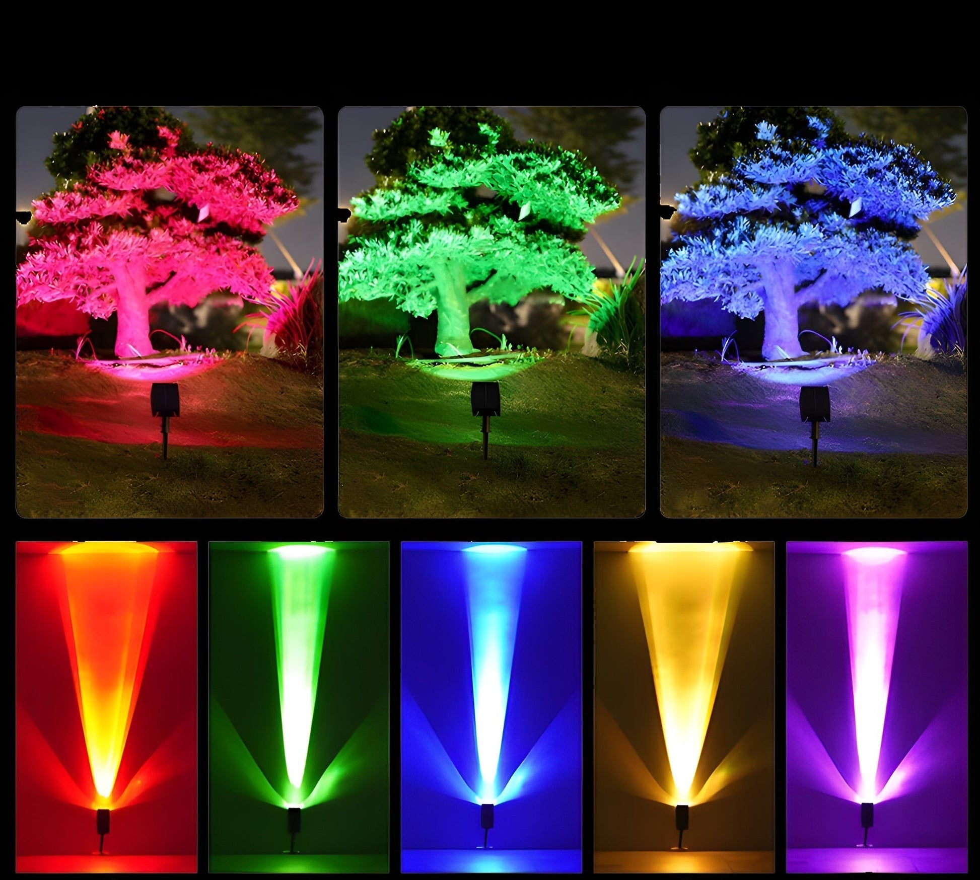 Solar LED garden spot lamp with adjustable beam, designed for wireless outdoor lighting in gardens and pathways, showcasing a sleek design and energy-efficient illumination. 3