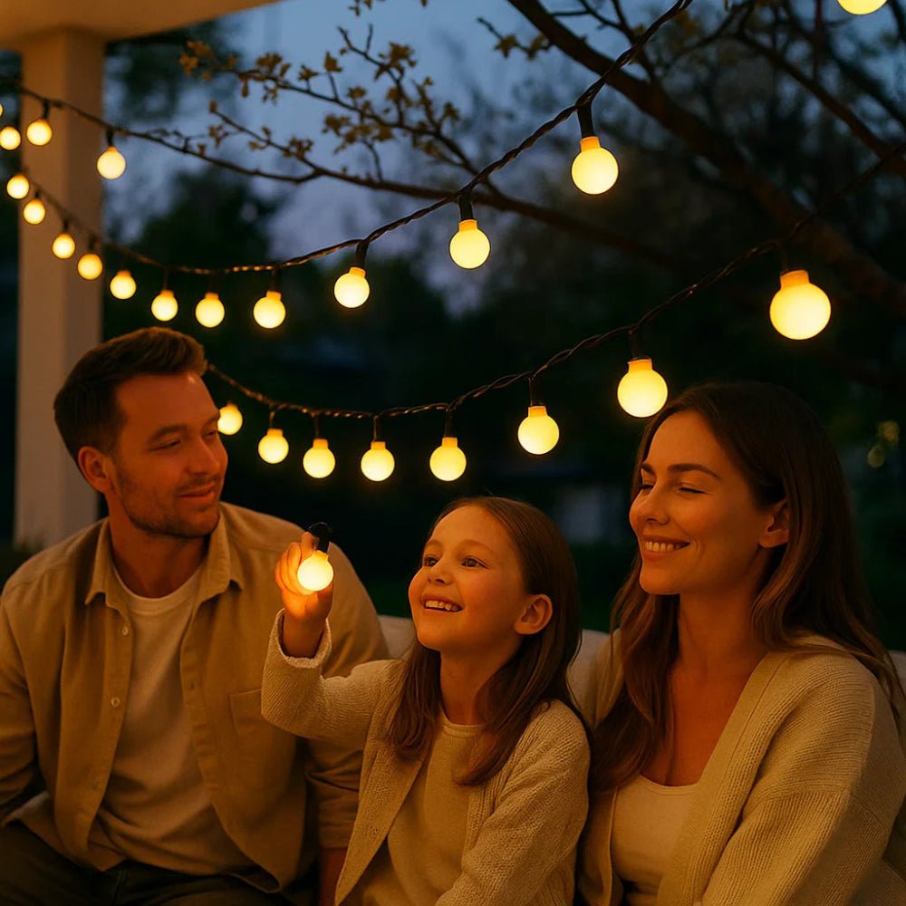Solar LED string lights with automatic sensor, 10m length, waterproof design for outdoor garden decor, featuring warm white fairy lights ideal for creating a magical 1