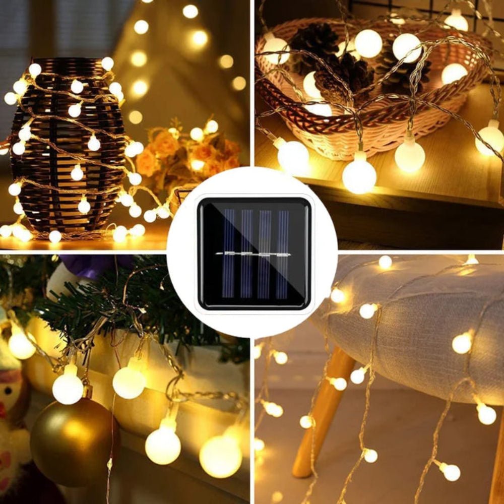 Solar LED string lights with automatic sensor, 10m length, waterproof design for outdoor garden decor, featuring warm white fairy lights ideal for creating a magical 6