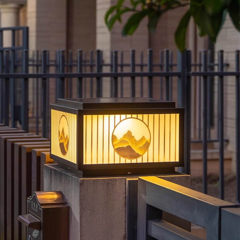 Solar post light featuring LED warm white illumination, designed for outdoor use with a weather-resistant aluminum and glass construction, perfect for enhancing garden aesthetics. 1