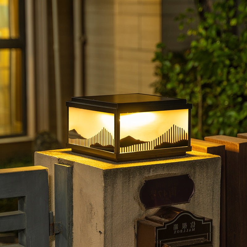 Solar post light featuring LED warm white illumination, designed for outdoor use with a weather-resistant aluminum and glass construction, perfect for enhancing garden aesthetics. 2