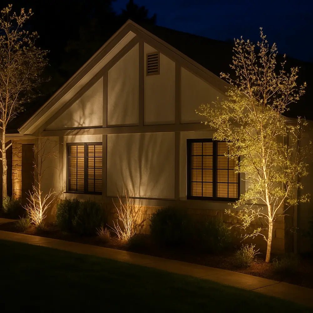 Solar powered spot lights featuring adjustable focus, available in warm white and multicolor options, ideal for outdoor accent lighting in gardens and patios. 6