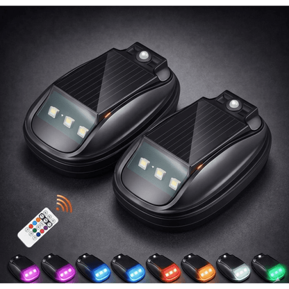 Solar rock lights for trucks featuring wireless remote control, designed for eco-friendly adhesive installation, illuminating outdoor adventures with vibrant LED lighting. 7