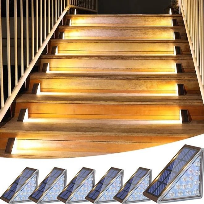 Solar stair lights designed for outdoor use, featuring automatic illumination for enhanced safety on pathways and gardens, compact design for easy installation. 5