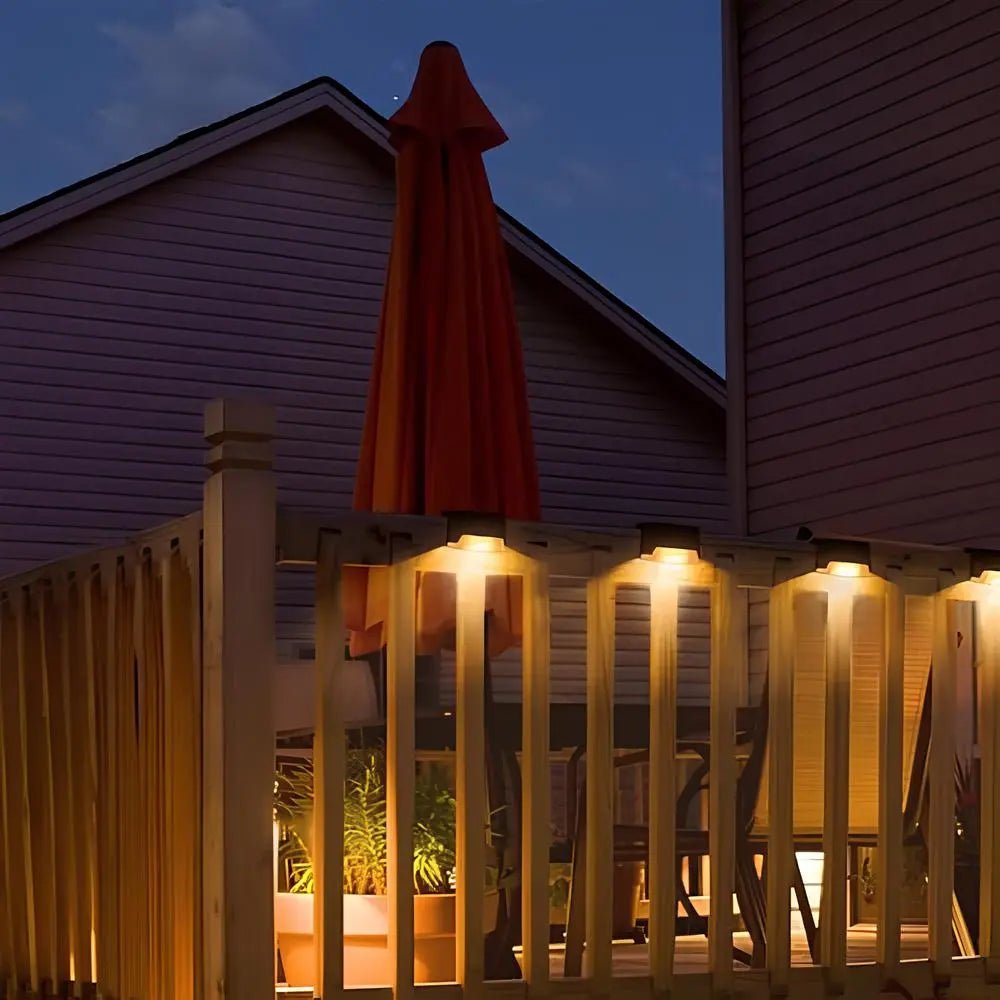 Solar step lights for outdoor use, featuring a compact design in brown or black housing, sold in an 8 pack, ideal for illuminating pathways and enhancing 7