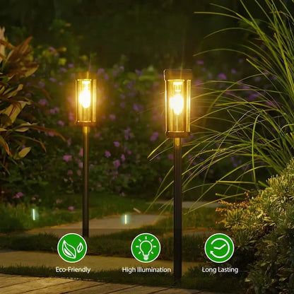 Solar torch lights outdoor with flickering flame effect, designed for garden and yard pathways, featuring a sleek black finish for stylish outdoor lighting. 5