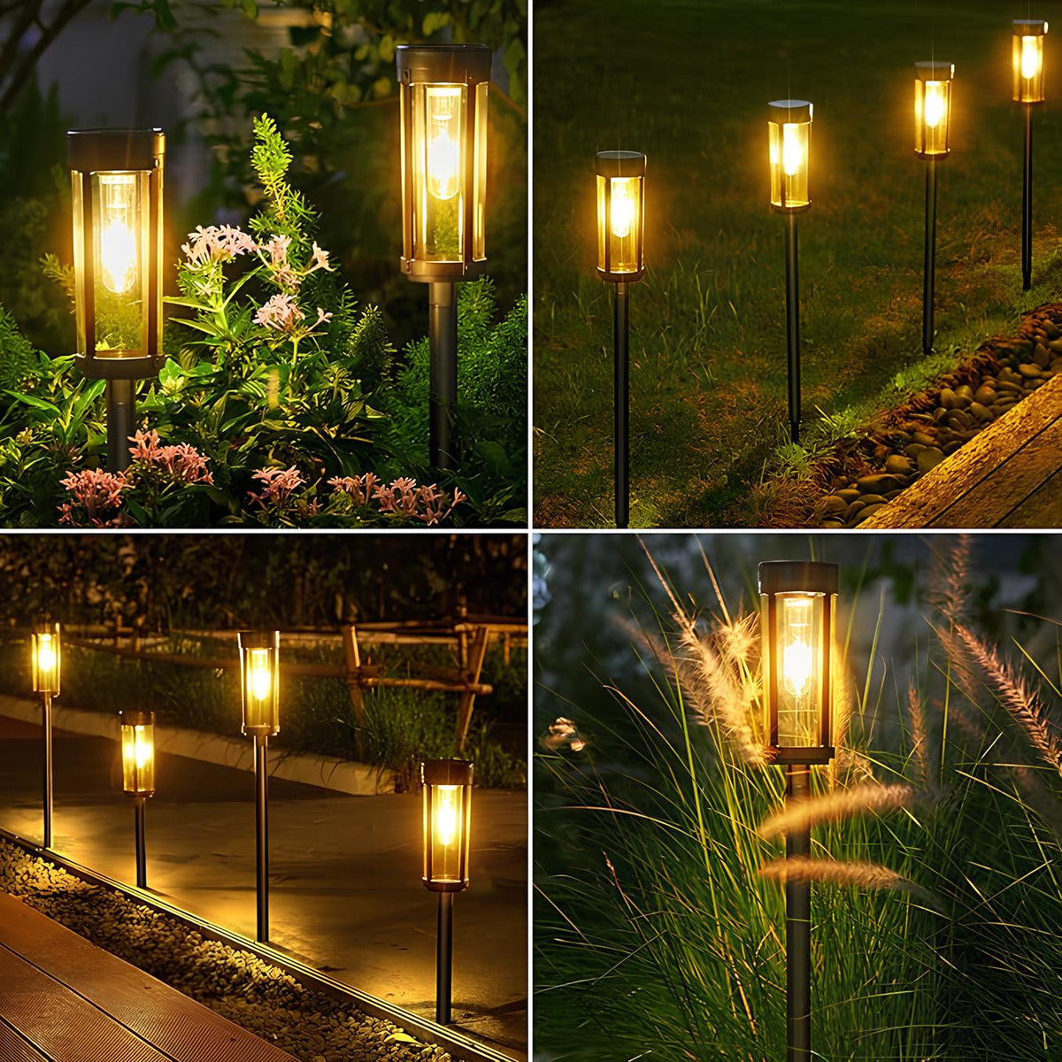 Solar torch lights outdoor with flickering flame effect, designed for garden and yard pathways, featuring a sleek black finish for stylish outdoor lighting. 2