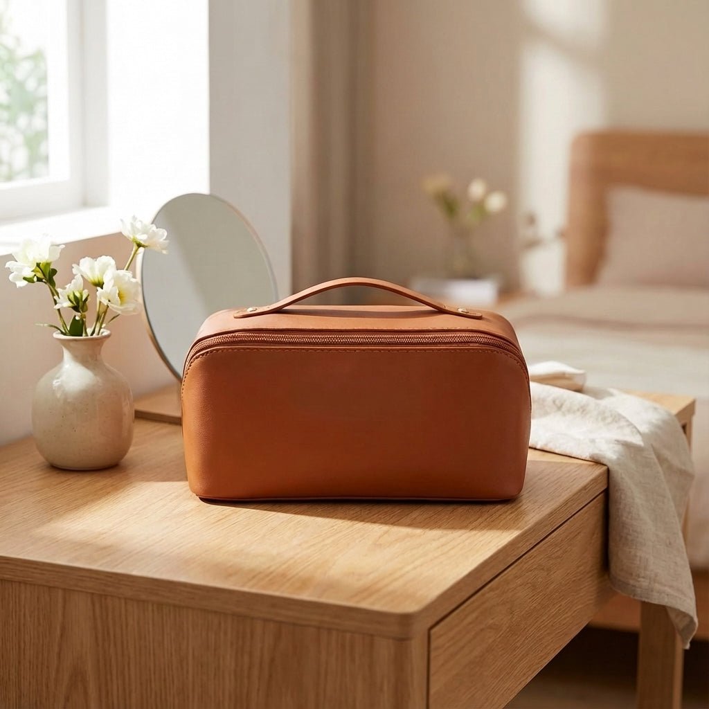 Spacious Makeup Case with Multiple Compartments and Easy Carry Handle – Luxurious Design in White, Black, Pink, Brown 1