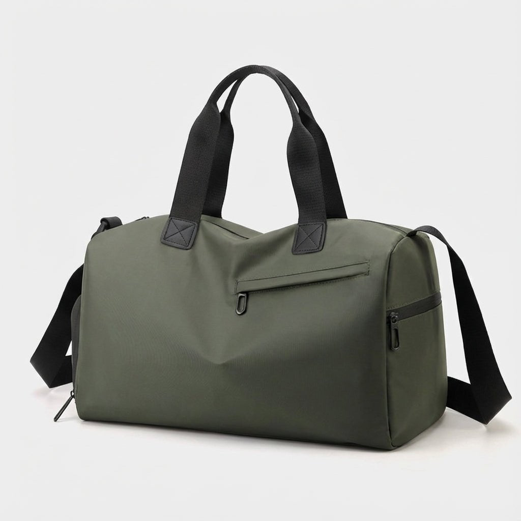 Spacious waterproof travel bag with adjustable strap, made from durable fabric, perfect for weekend getaways.

 0