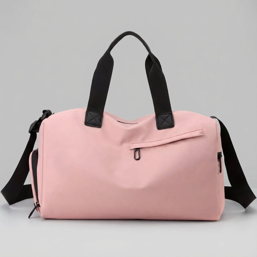 Spacious waterproof travel bag with adjustable strap, made from durable fabric, perfect for weekend getaways.

 7