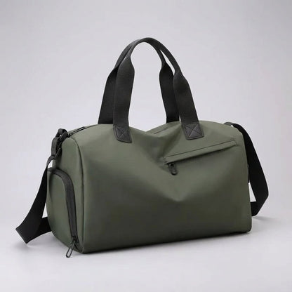 Spacious waterproof travel bag with adjustable strap, made from durable fabric, perfect for weekend getaways.

 2