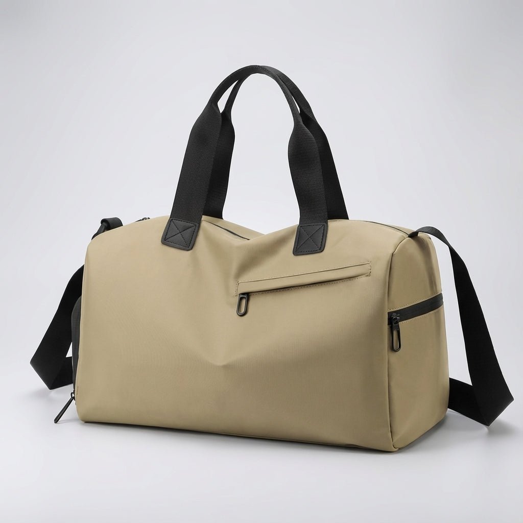 Spacious waterproof travel bag with adjustable strap, made from durable fabric, perfect for weekend getaways.

 6