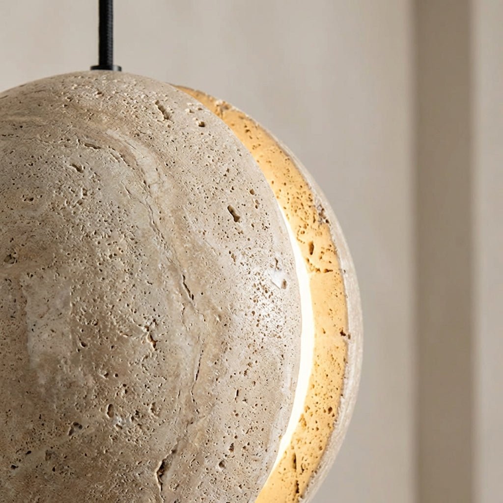 Spherical Hanging Lamp with LED Light featuring a compact natural stone design, perfect for enhancing modern interiors with stylish illumination. 3