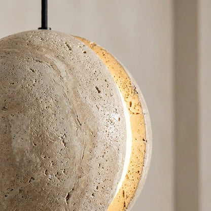 Spherical Hanging Lamp with LED Light featuring a compact natural stone design, perfect for enhancing modern interiors with stylish illumination. 3